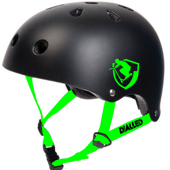 Dialled Protection Adjustable Skate / Scooter Helmet - Black / Green - Angle