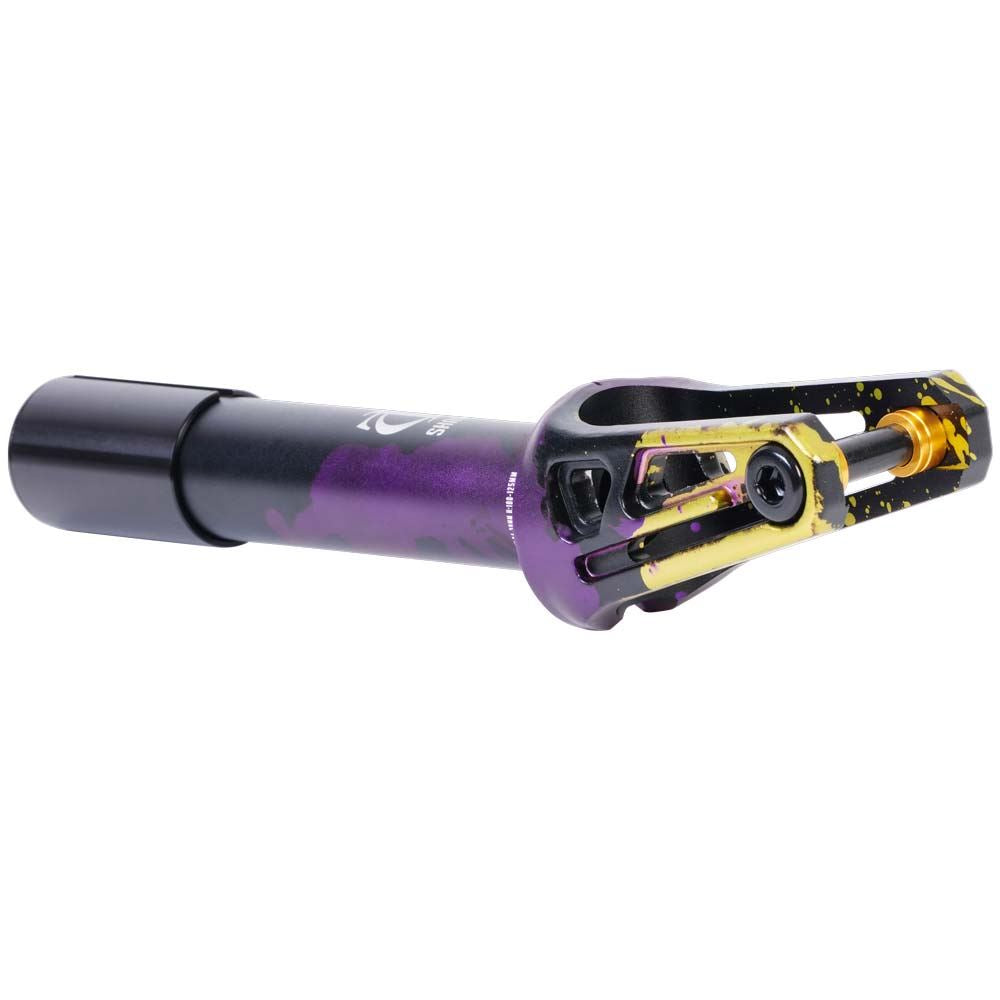 Oath Shadow SCS/HIC Stunt Scooter Fork - Black / Purple / Yellow - Front Right