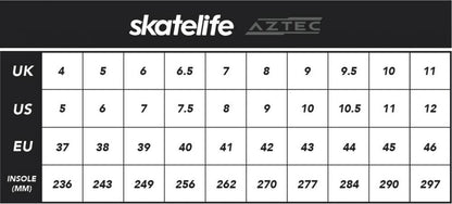 Skatelife Aztec Inline Skates - Black / Silver - Sizing