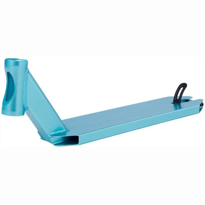 The Striker Lux Teal Blue Stunt Scooter Deck, measuring 4.5" x 19.7", features an integrated head tube and a black rear brake, crafted from robust aluminum 6061 T6. Its elegant design with clean lines and a refined finish makes it ideal for park riders building their perfect freestyle scooter.