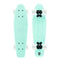 The Xootz 22" Retro Cruiser Skateboard in pastel blue is displayed from two angles: the top view showcases a textured deck with the brand logo, while the bottom view reveals the trucks and white wheels. Ideal for beginner skaters, its lightweight design guarantees easy maneuverability and style on every ride.