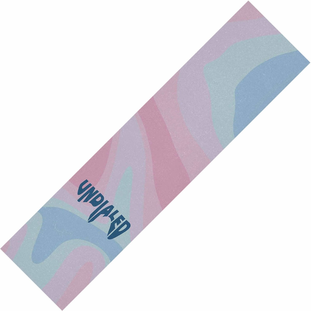 The Undialed Stunt Scooter Griptape - Pastel presents a serene vibe reminiscent of Instagram's scootering culture, with its pastel wavy pattern in pink, blue, and light green. The word "UNPLUG" is prominently displayed in bold, dark blue letters on one side, providing a calming presence amidst life's fast-paced ride.