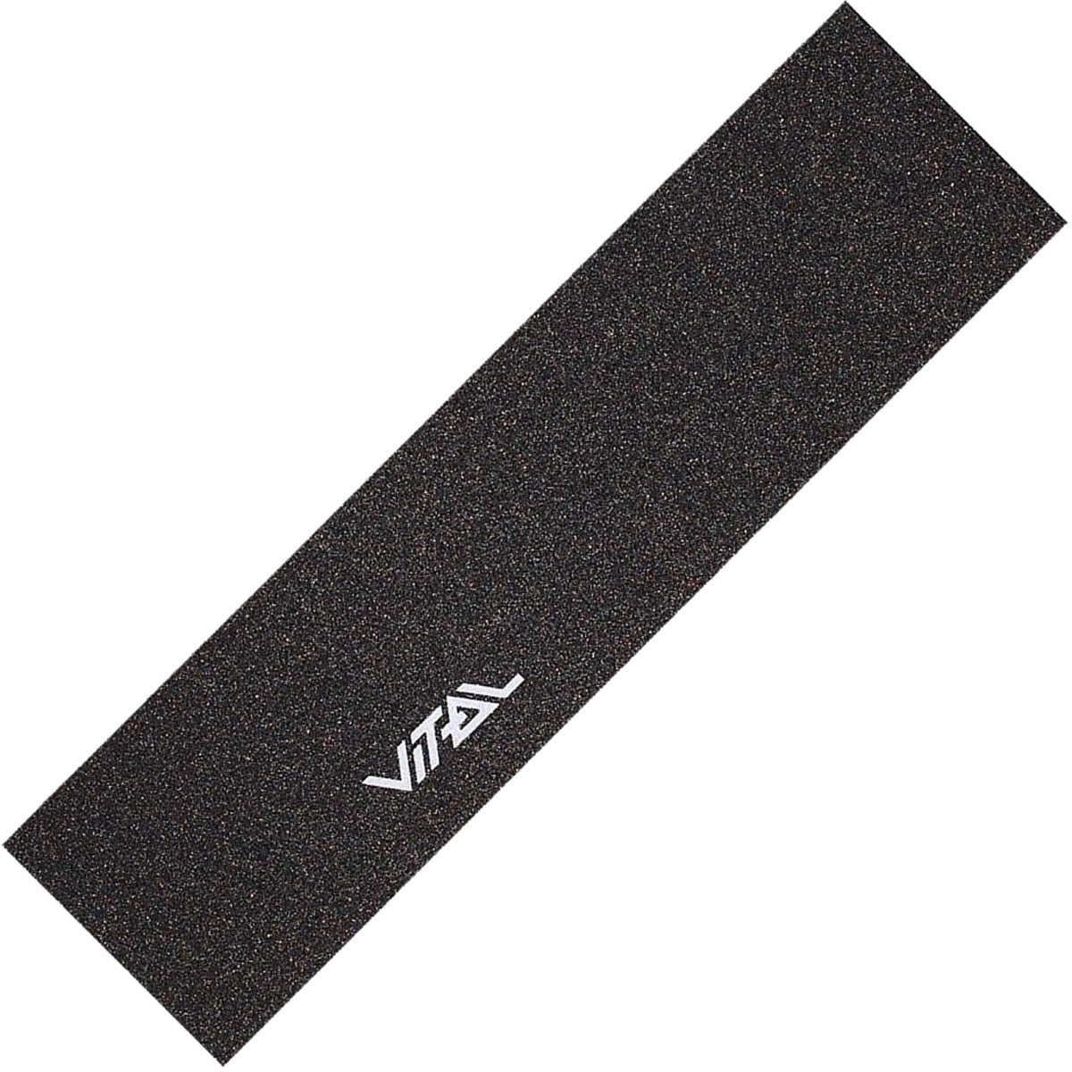 A rectangular piece of black grip tape with a refined textured surface, ideal for enhancing your scooter deck. The word "VITAL" is emblazoned near the corner in white letters, embodying the spirit of Vital Scooters.