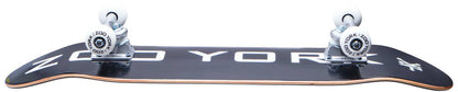 Here's a revised version of the sentence using the given product data:

Side view of the Zoo York Logo Block Black / White Complete Skateboard, showcasing white bold letters reading "ZOO YORK." This skateboard features an 8" x 31.5" deck made of 7-ply hard rock maple and a double kick-tail design, complemented by white wheels and silver trucks, offering both style and durability for skaters.